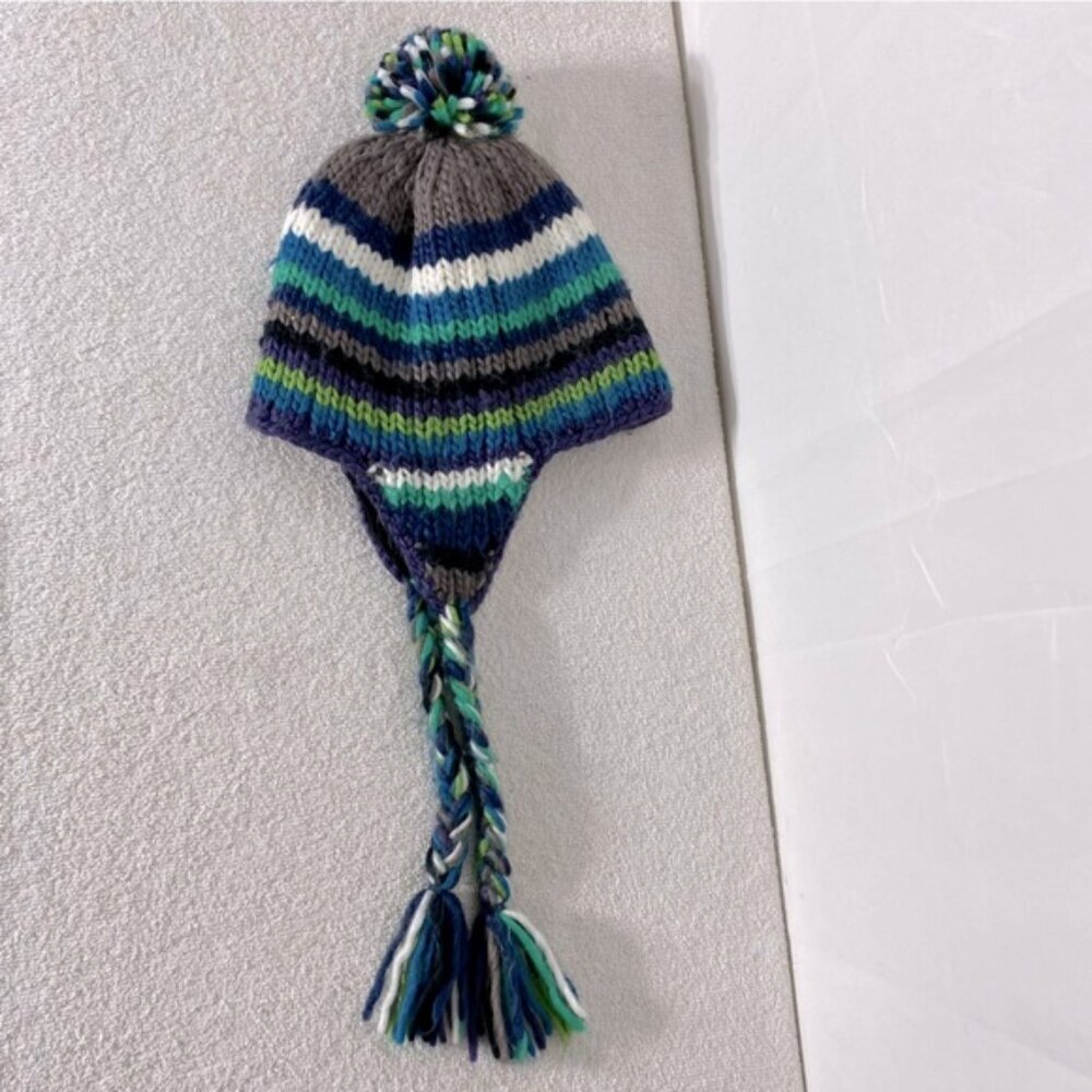 5/$25 Unisex Blue Green Grey Knit Fleece Lined Winter Hat With Ear Flaps